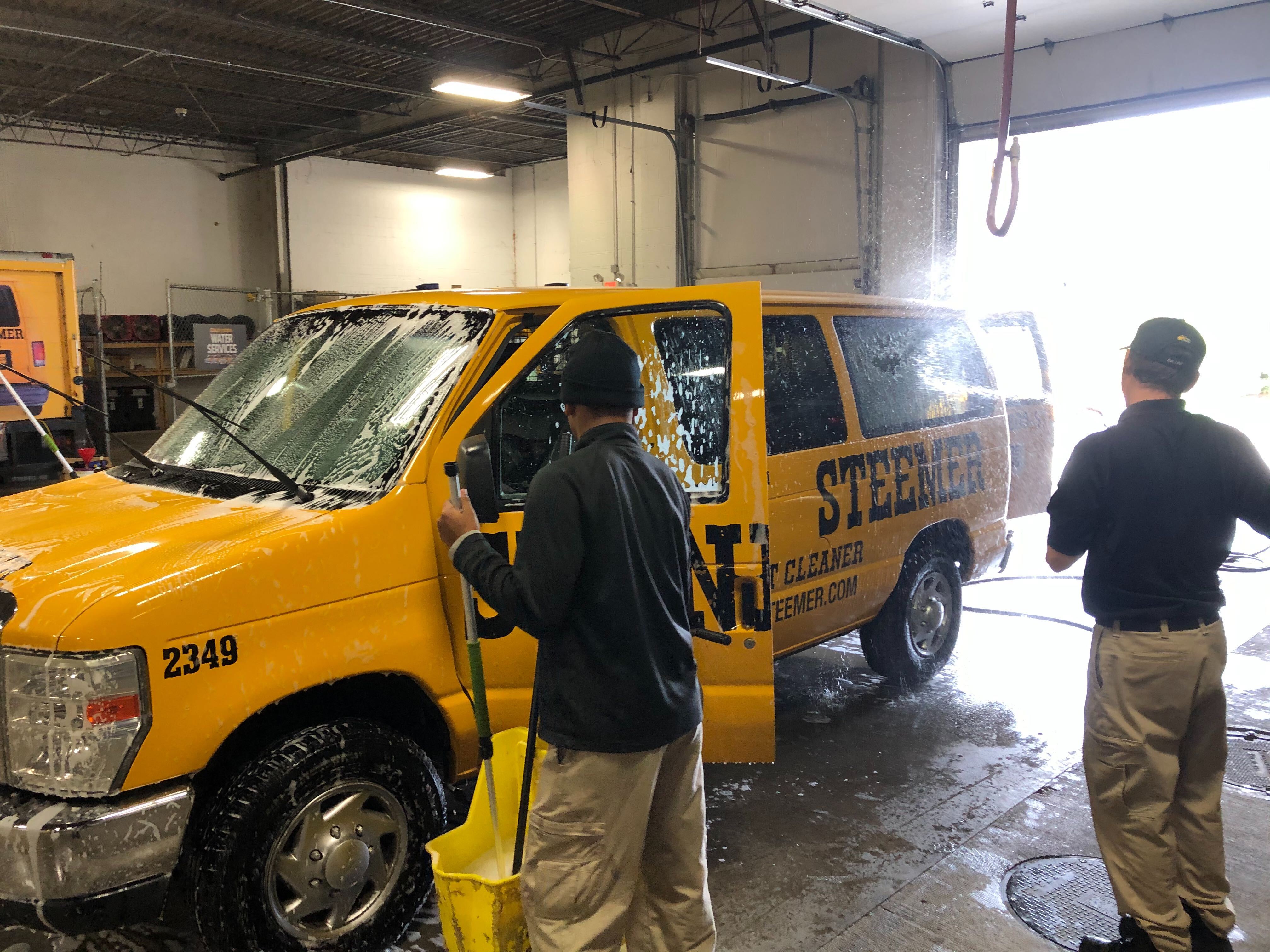 Stanley Steemer truck being washed in Cincinnati