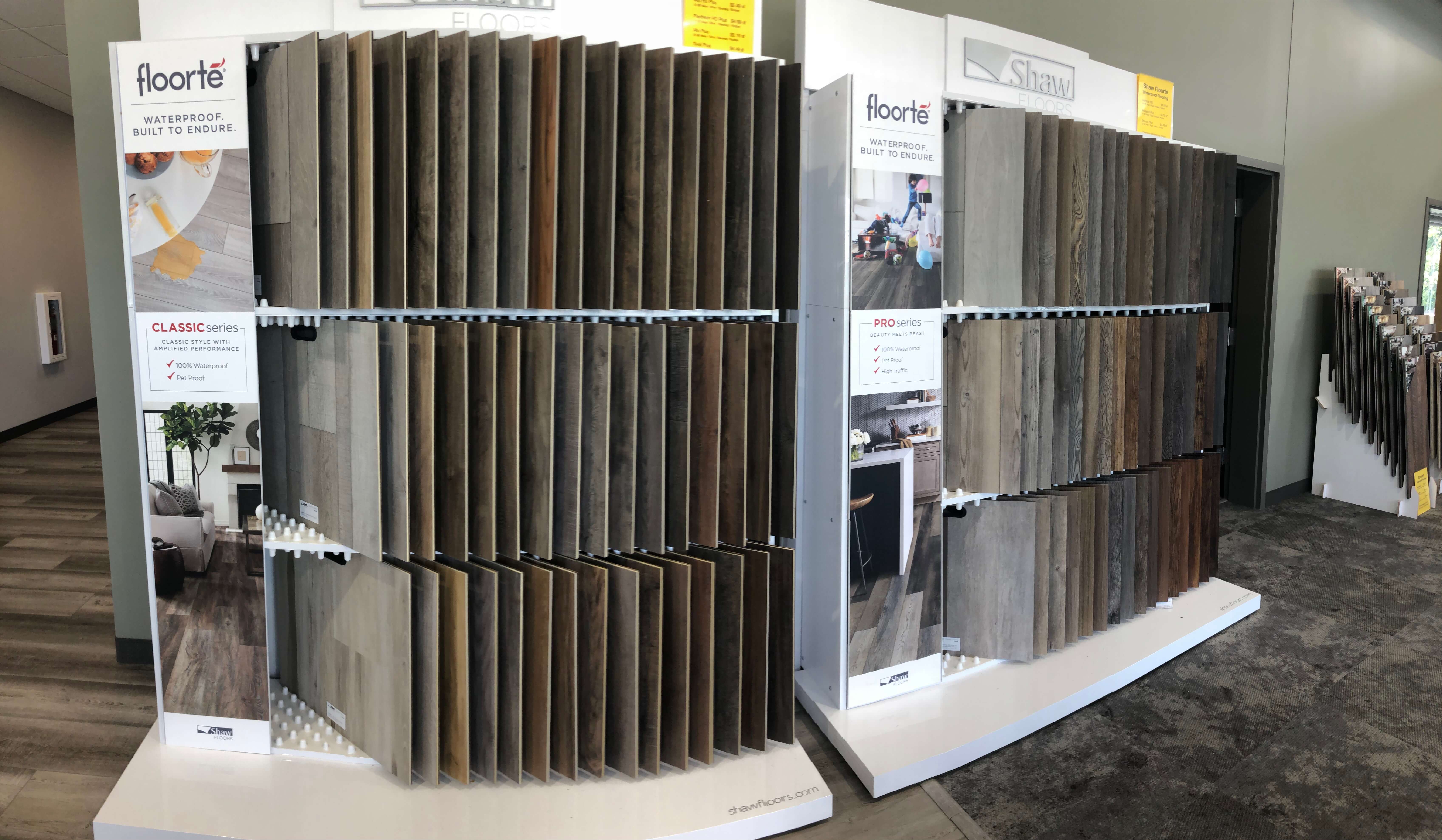 LVT samples in Kalamazoo Showroom LVT samples displayed in Stanley Steemer showroom in Kalamazoo