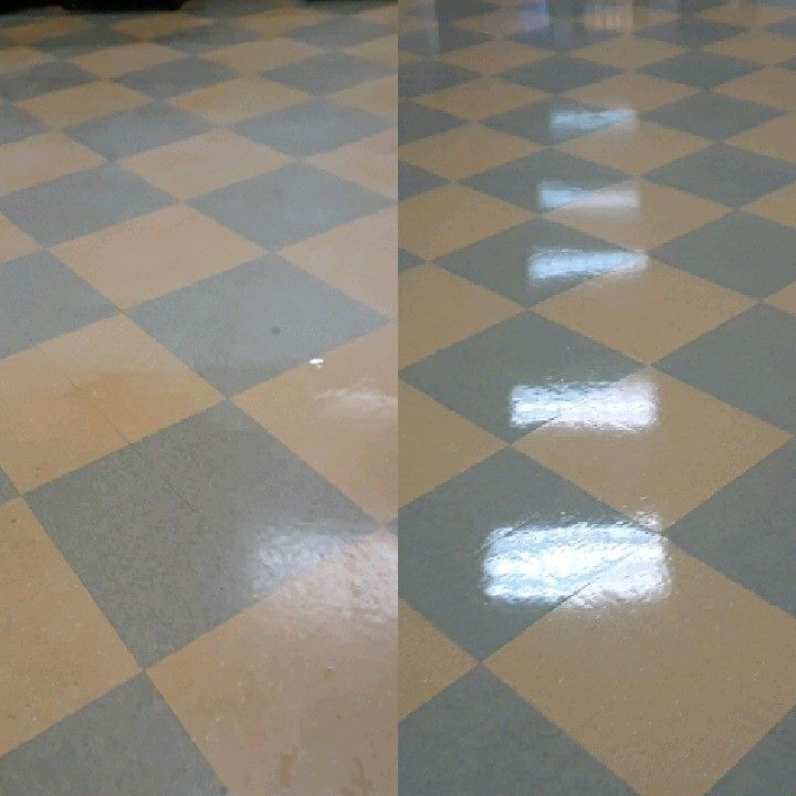 Before and after of VCT waxing and stripping in Quincy