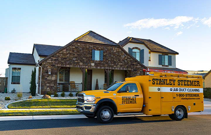 Stanley Steemer Air Duct Cleaning Truck Parked in Front of Santa Rosa, CA Home