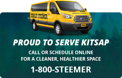 Stanley Steemer van with text reading Proud to Serve Kitsap Call or schedule online for a cleaner healthier space 1-800-STEEMER
